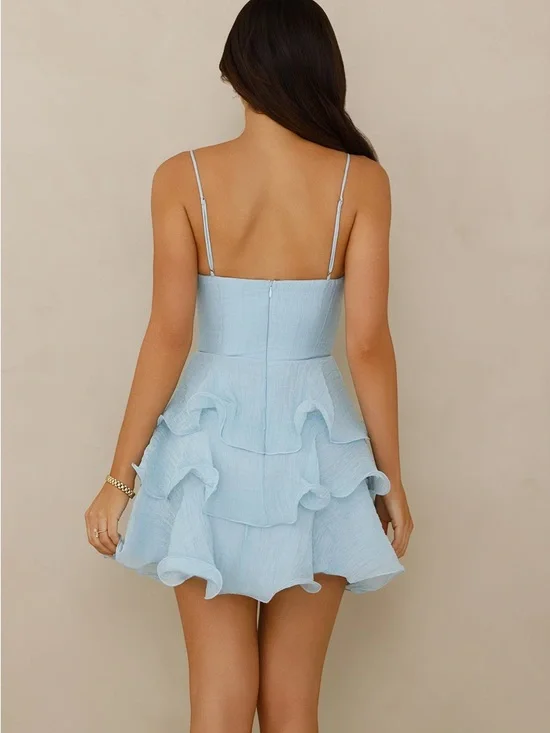 ✨ Ice Blue Ruffle Mini Dress – Selfie Leslie “Here Comes the Sun” (Size S) - Picture 4 of 10